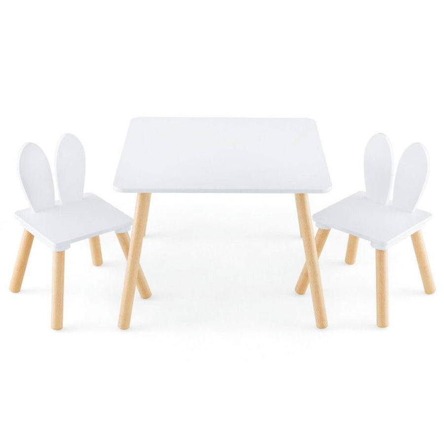 Hommoo 3 Pieces Kids Table and Chairs Set for Arts Crafts Snack Time-White Small Folding Table for Arts and Crafts Snack Image 1