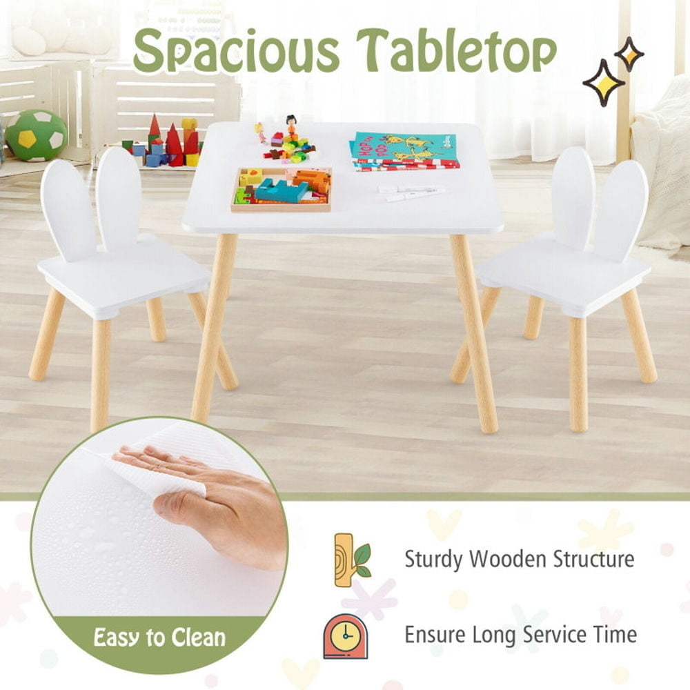 Hommoo 3 Pieces Kids Table and Chairs Set for Arts Crafts Snack Time-White Small Folding Table for Arts and Crafts Snack Image 2