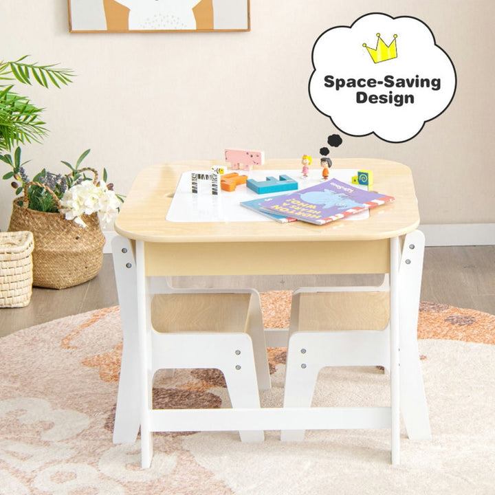 Hommoo Kids Table and Chairs Set with Double-sized Tabletop-Natural Small Folding Table for Arts and Crafts Snack Time Image 4