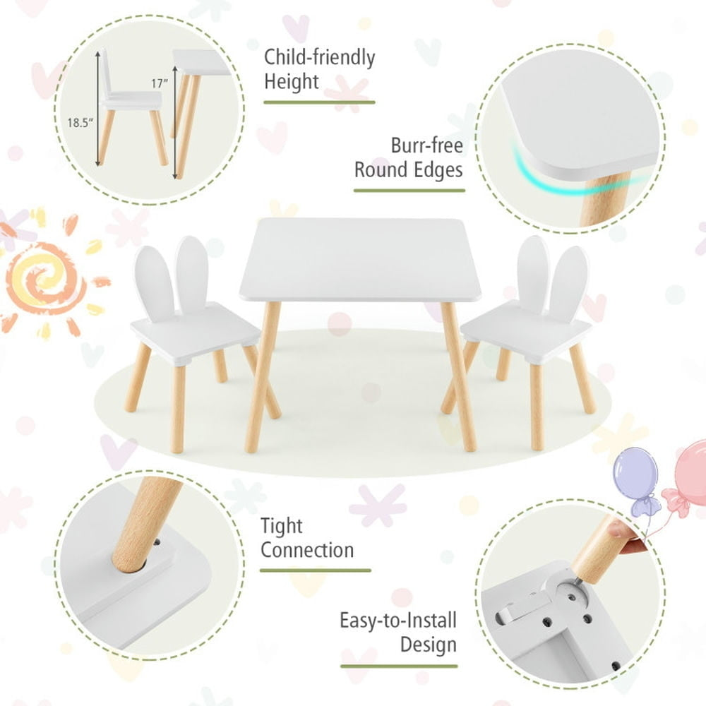 Hommoo 3 Pieces Kids Table and Chairs Set for Arts Crafts Snack Time-White Small Folding Table for Arts and Crafts Snack Image 3