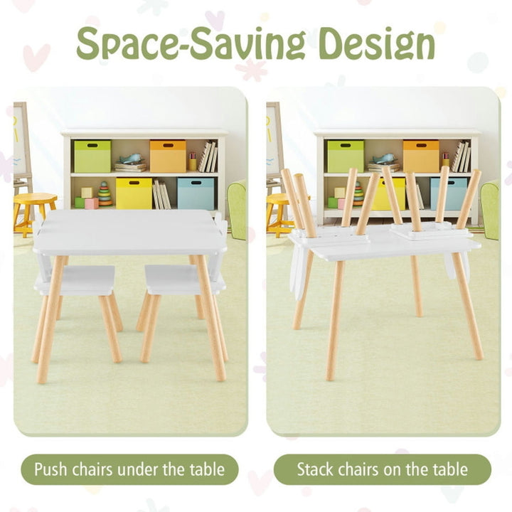 Hommoo 3 Pieces Kids Table and Chairs Set for Arts Crafts Snack Time-White Small Folding Table for Arts and Crafts Snack Image 6