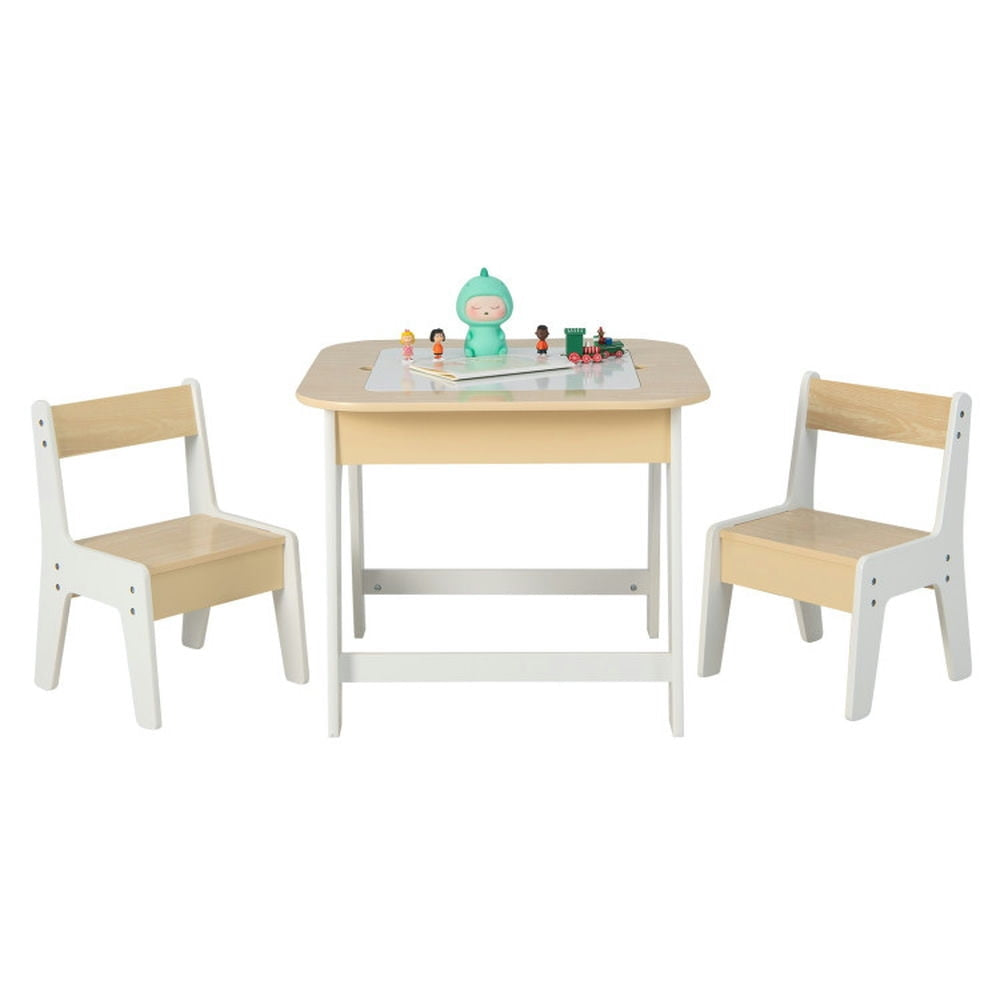 Hommoo Kids Table and Chairs Set with Double-sized Tabletop-Natural Small Folding Table for Arts and Crafts Snack Time Image 4