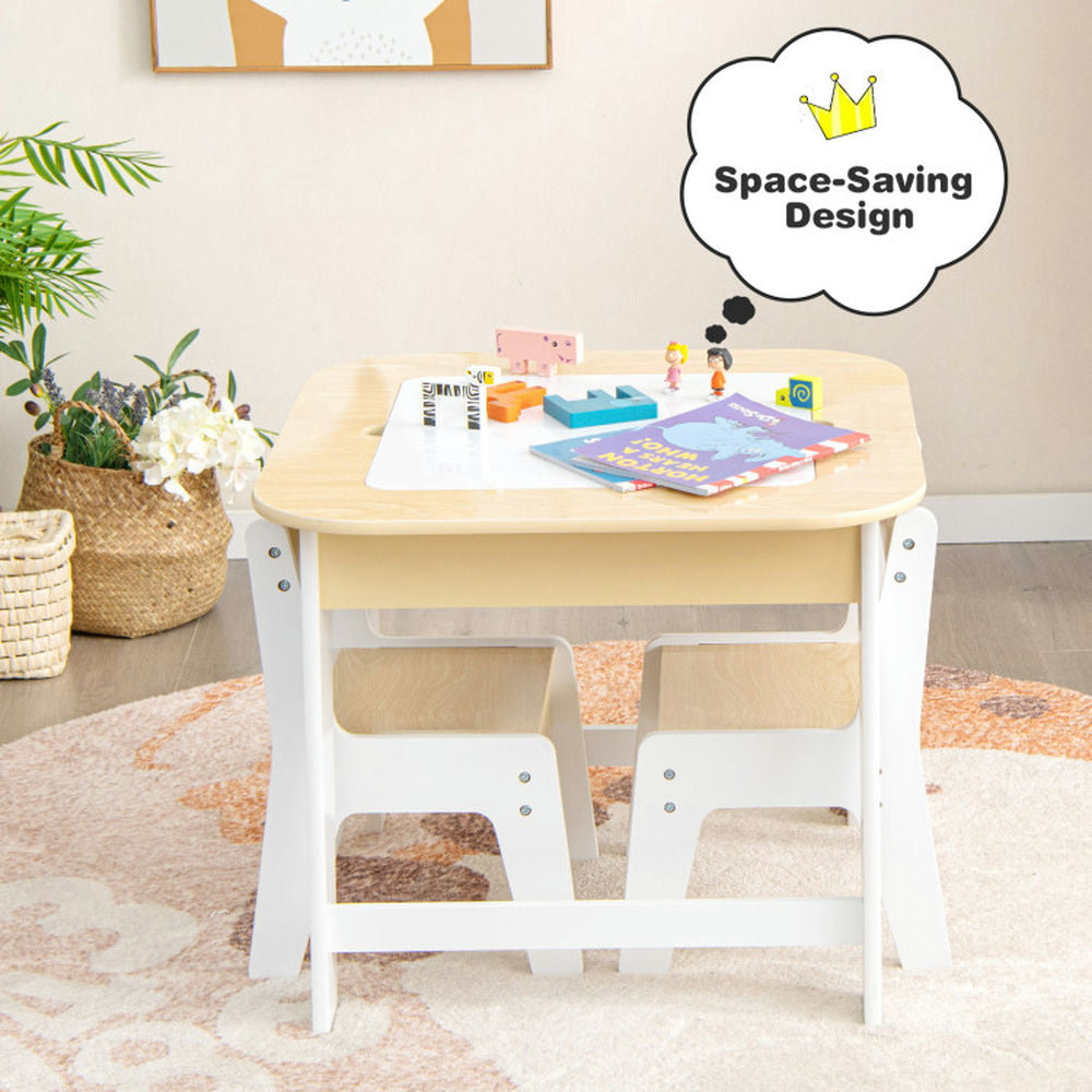 Hommoo Kids Table and Chairs Set with Double-sized Tabletop-Natural Small Folding Table for Arts and Crafts Snack Time Image 6