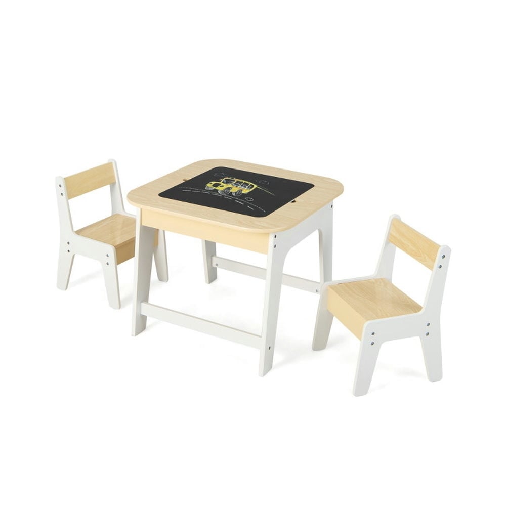 Hommoo Kids Table and Chairs Set with Double-sized Tabletop-Natural Small Folding Table for Arts and Crafts Snack Time Image 7