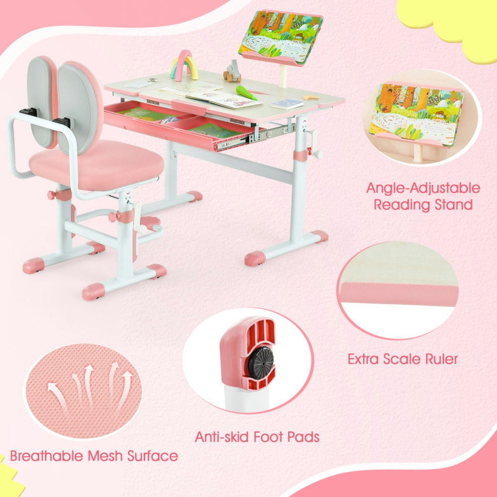 Hommoo Height-Adjustable Kids Study Desk and Chair Set-Pink Small Folding Table for Arts and Crafts Snack Time Image 2