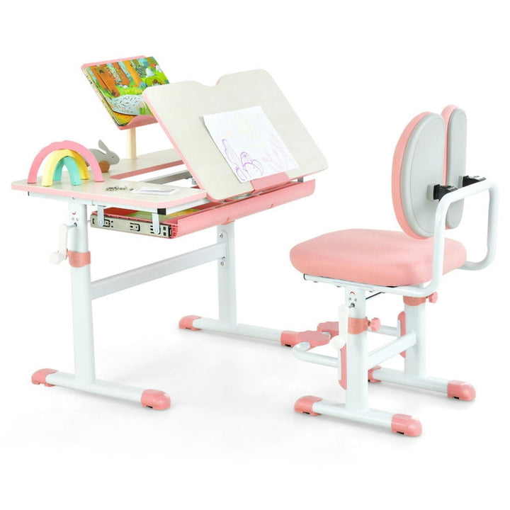 Hommoo Height-Adjustable Kids Study Desk and Chair Set-Pink Small Folding Table for Arts and Crafts Snack Time Image 3