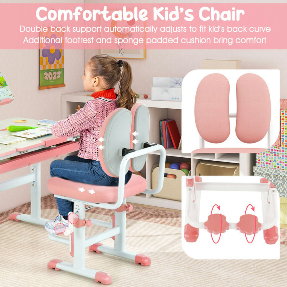 Hommoo Height-Adjustable Kids Study Desk and Chair Set-Pink Small Folding Table for Arts and Crafts Snack Time Image 4