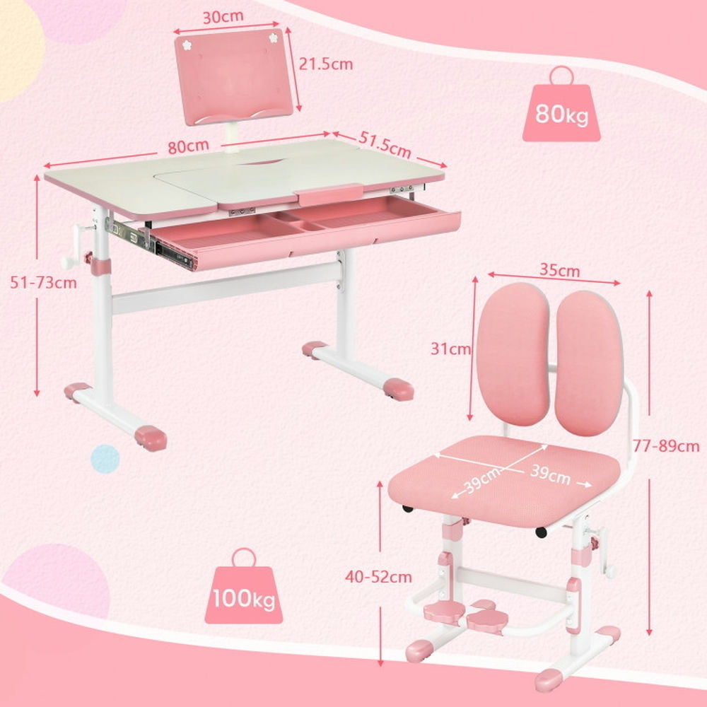 Hommoo Height-Adjustable Kids Study Desk and Chair Set-Pink Small Folding Table for Arts and Crafts Snack Time Image 4