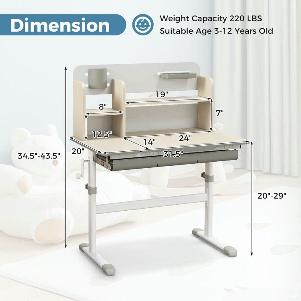 Hommoo Height Adjustable Kids Study Desk with Tilt Desktop for 3-12 Years Old-Gray Small Folding Table for Arts and Image 6