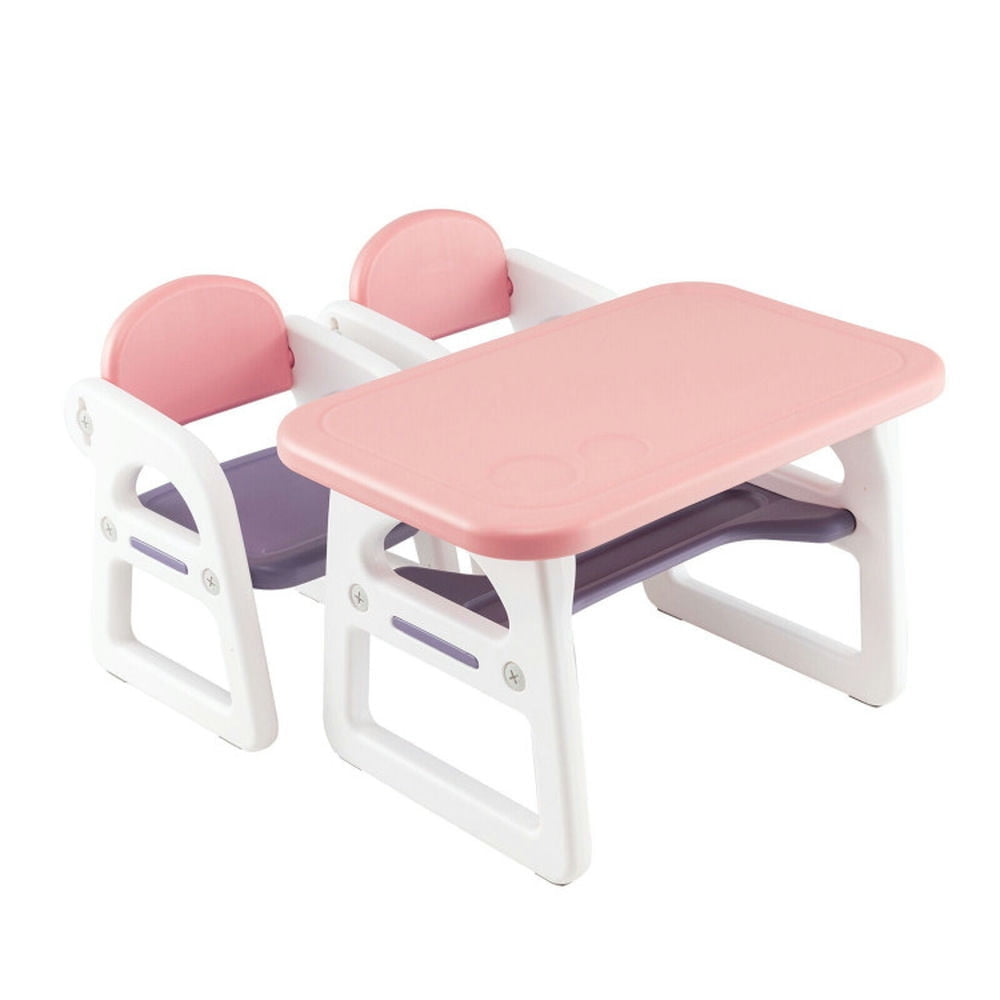 Hommoo Kids Table and Chair Set with Building Blocks-Pink and Purple Small Folding Table for Arts and Crafts Snack Time Image 1