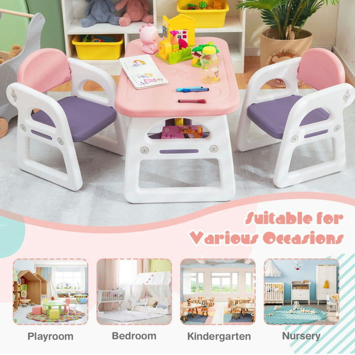 Hommoo Kids Table and Chair Set with Building Blocks-Pink and Purple Small Folding Table for Arts and Crafts Snack Time Image 2