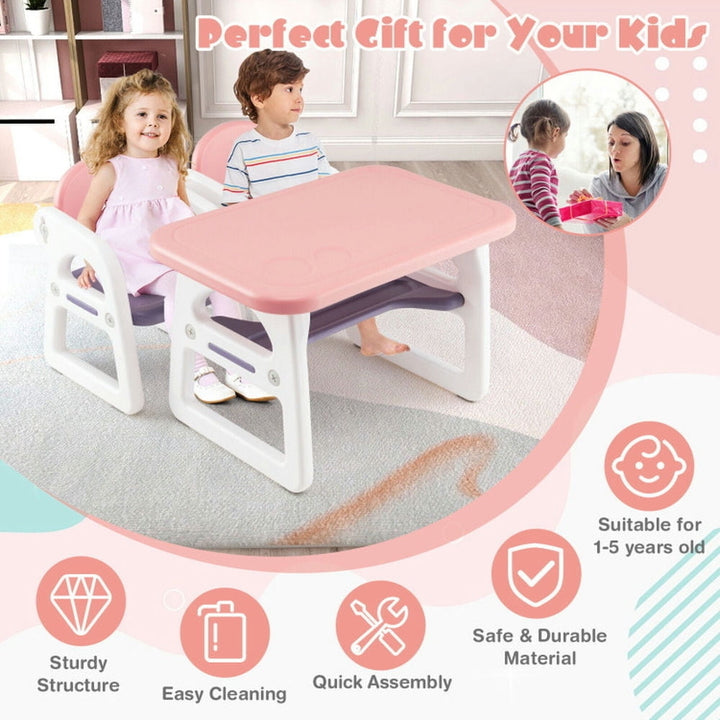 Hommoo Kids Table and Chair Set with Building Blocks-Pink and Purple Small Folding Table for Arts and Crafts Snack Time Image 4