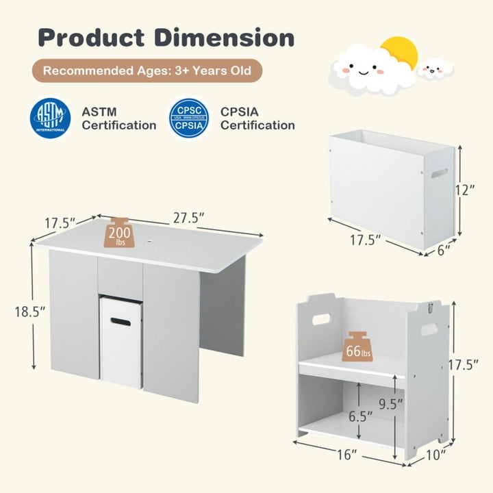 Hommoo 4-in-1 Kids Table and Chairs with Multiple Storage for Learning-Gray Small Folding Table for Arts and Crafts Image 3