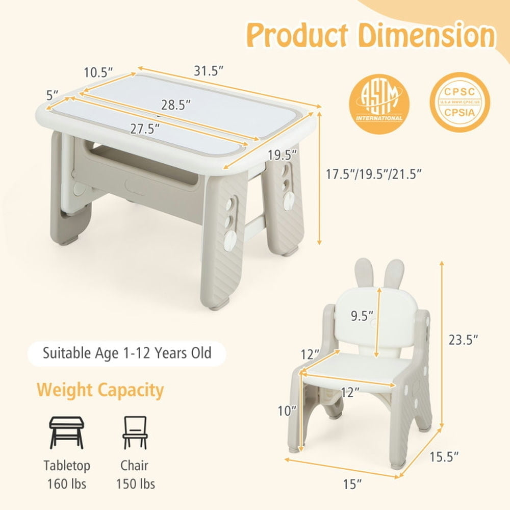 Hommoo Kids Table and Chair Set with Flip-Top Bookshelf-Gray Small Folding Table for Arts and Crafts Snack Time Image 7