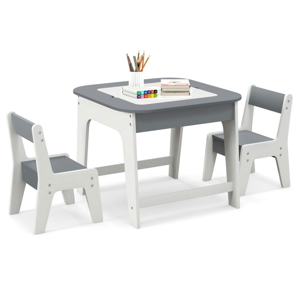 Hommoo Kids Table and Chairs Set with Double-sized Tabletop-Gray Small Folding Table for Arts and Crafts Snack Time Image 1