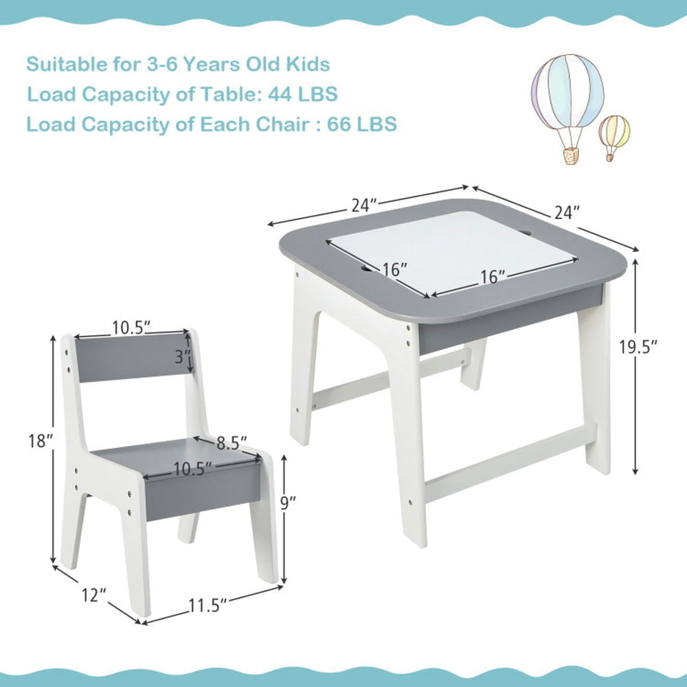 Hommoo Kids Table and Chairs Set with Double-sized Tabletop-Gray Small Folding Table for Arts and Crafts Snack Time Image 2