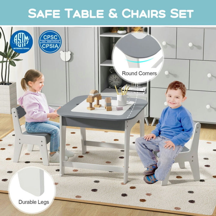 Hommoo Kids Table and Chairs Set with Double-sized Tabletop-Gray Small Folding Table for Arts and Crafts Snack Time Image 4