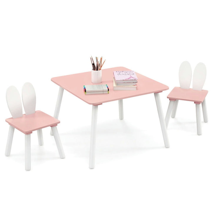 Hommoo 3 Pieces Kids Table and Chairs Set for Arts Crafts Snack Time-Pink Small Folding Table for Arts and Crafts Snack Image 1