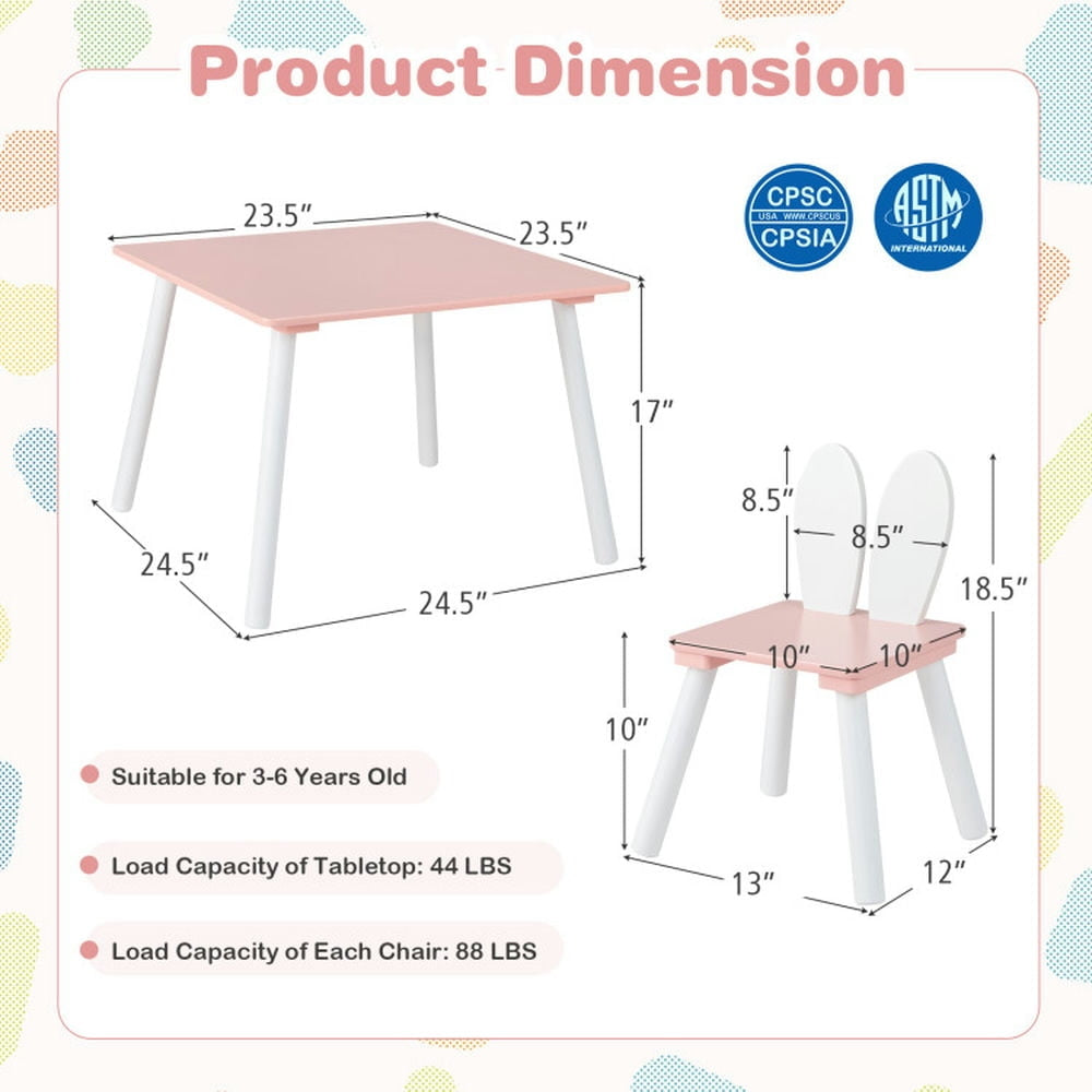 Hommoo 3 Pieces Kids Table and Chairs Set for Arts Crafts Snack Time-Pink Small Folding Table for Arts and Crafts Snack Image 2