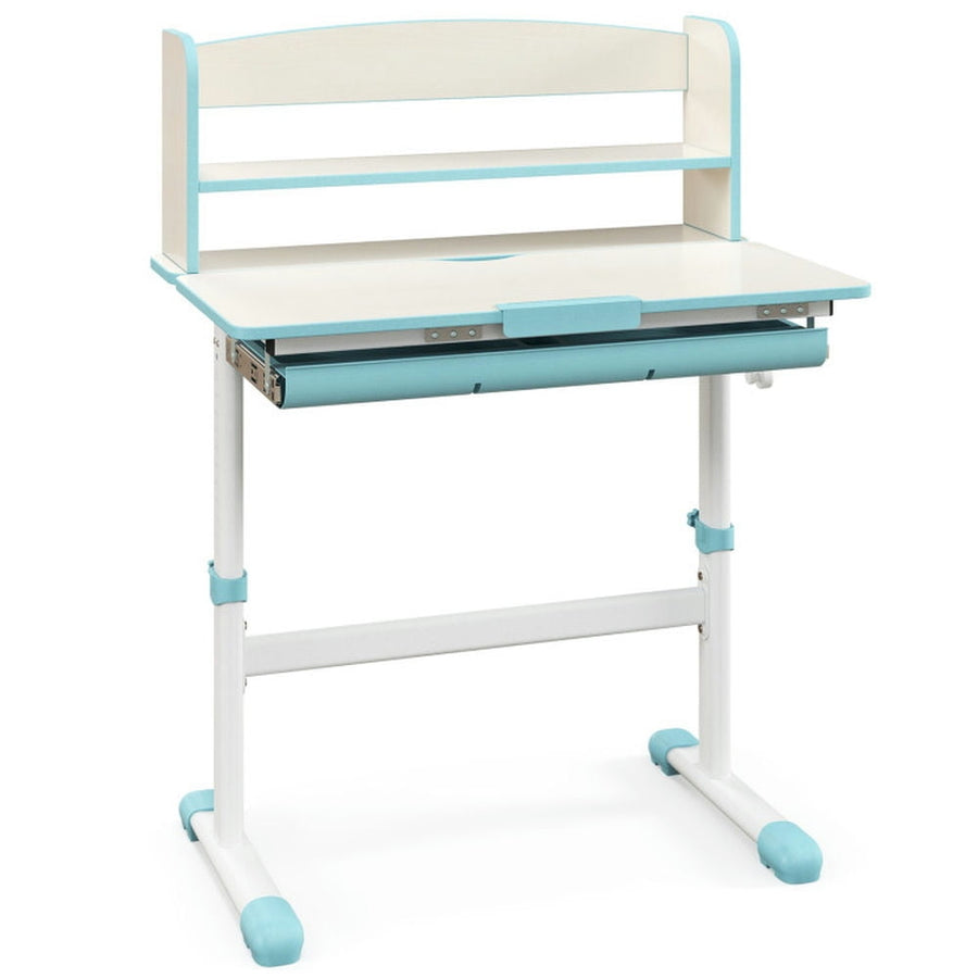 Hommoo Height Adjustable Kids Study Desk with Tilt Desktop-Blue Small Folding Table for Arts and Crafts Snack Time Image 1