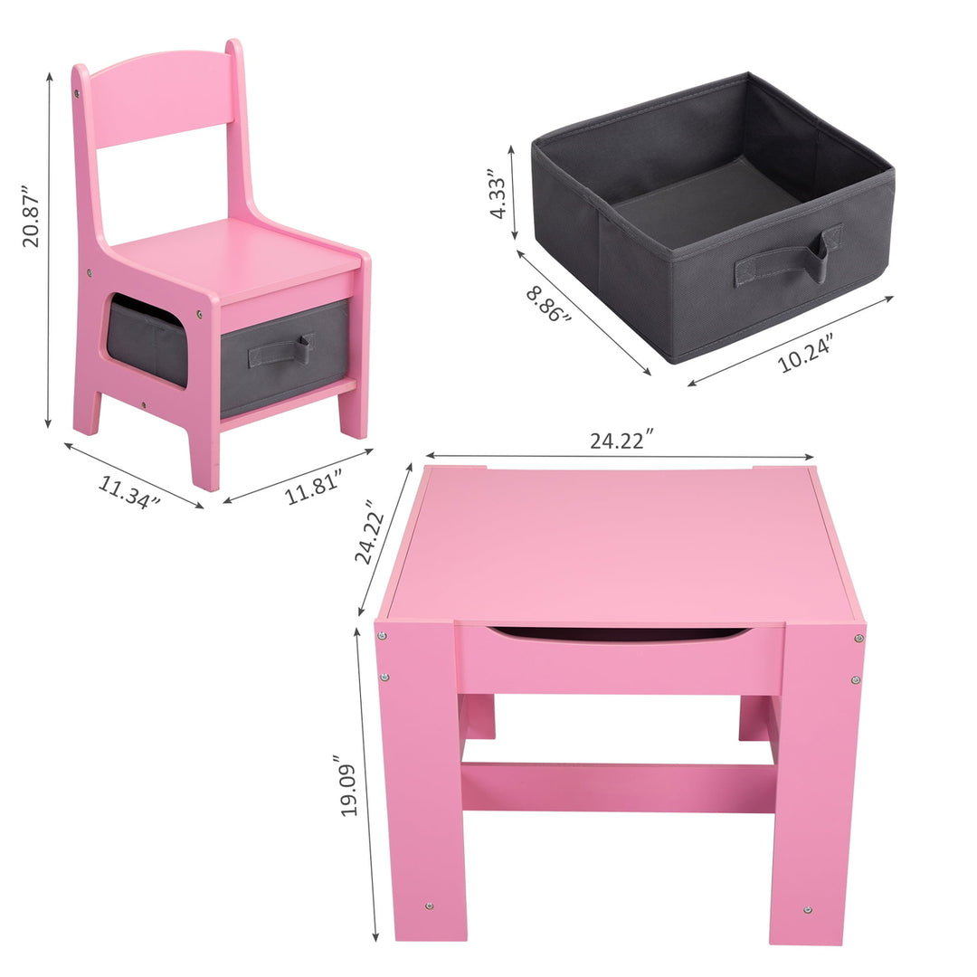 Hommoo Wood Activity Table and Chair with 2 Drawer for Toddlers Arts Playroom Reading - Pink Image 2