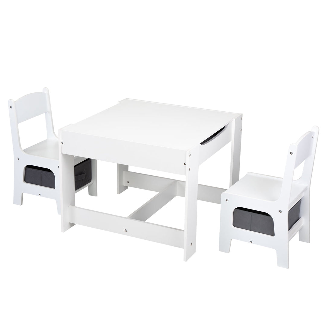 Hommoo Wood Activity Table and Chair with 2 Drawer for Toddlers Arts Playroom Reading - White Image 1