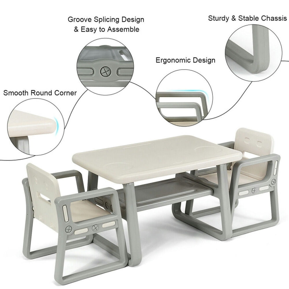 Hommoo Kids Table and 2 Chairs Set with Storage Shelf-White Small Folding Table for Arts and Crafts Snack Time Image 2