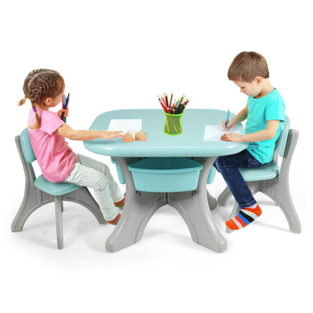 Hommoo Children Kids Activity Table and Chair Set Play Furniture W/Storage-Blue Small Folding Table for Arts and Crafts Image 1