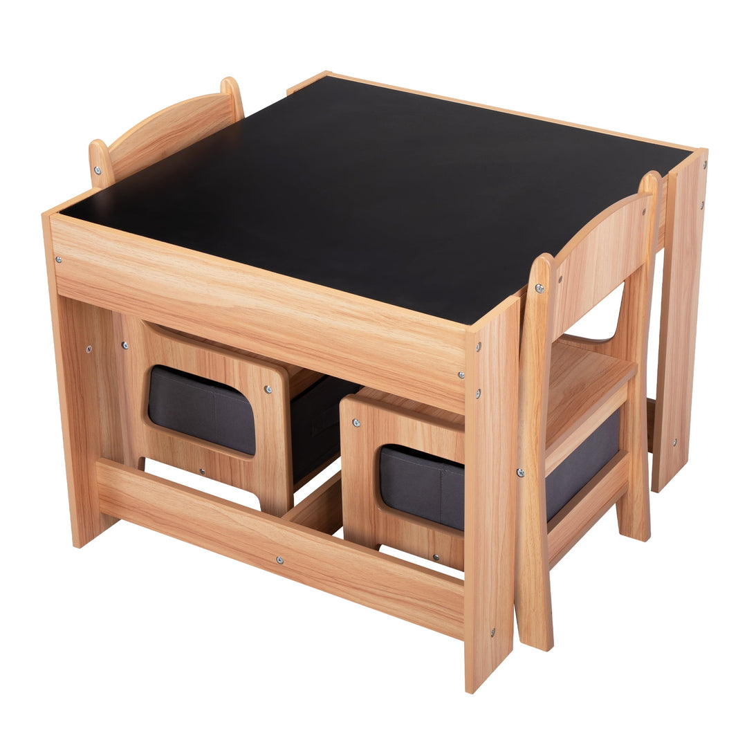 Hommoo Kids Activity Table and Chair Set with Storage Drawer Wood Study Play Desk for Toddler Natural Image 6