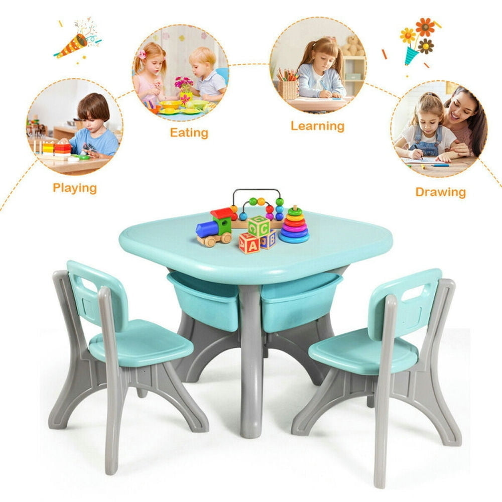 Hommoo Children Kids Activity Table and Chair Set Play Furniture W/Storage-Blue Small Folding Table for Arts and Crafts Image 3