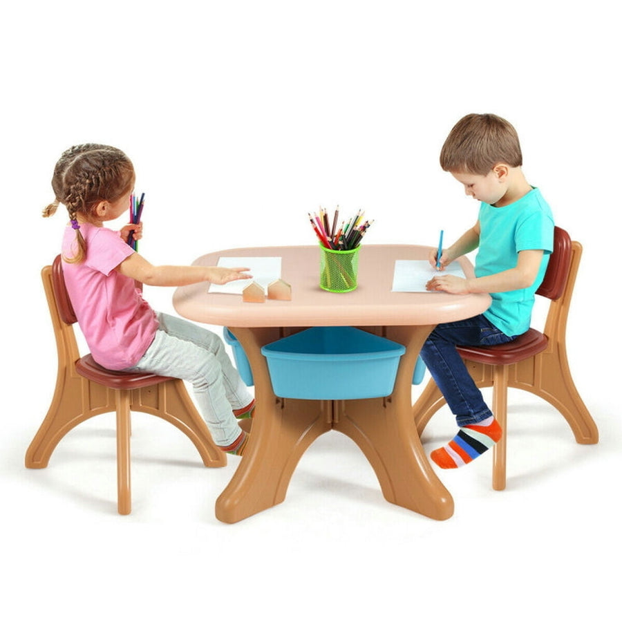 Hommoo Children Kids Activity Table and Chair Set Play Furniture W/Storage-Coffee Small Folding Table for Arts and Image 1