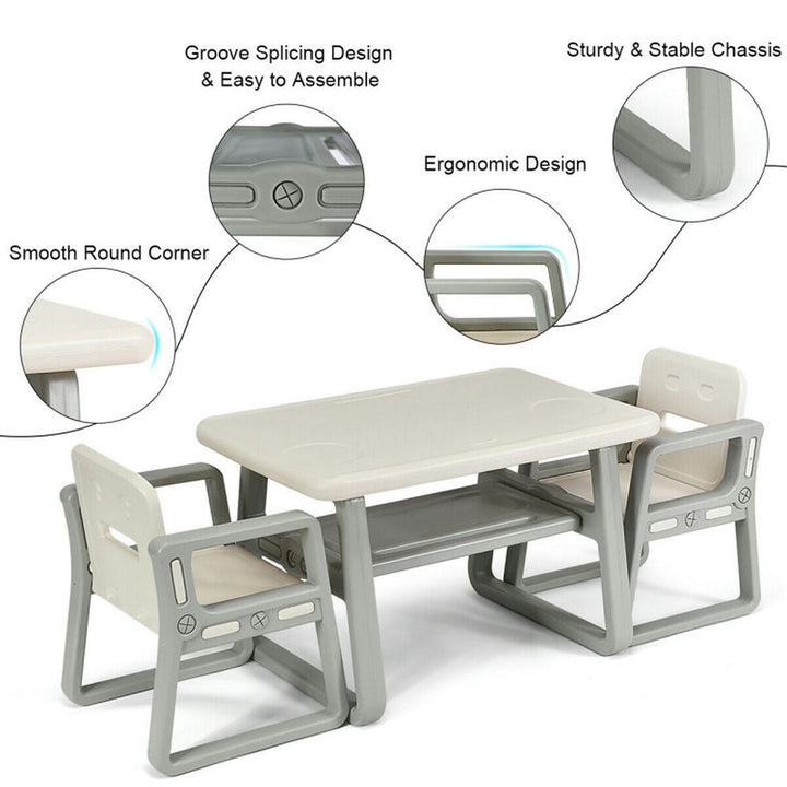 Hommoo Kids Table and 2 Chairs Set with Storage Shelf-White Small Folding Table for Arts and Crafts Snack Time Image 3