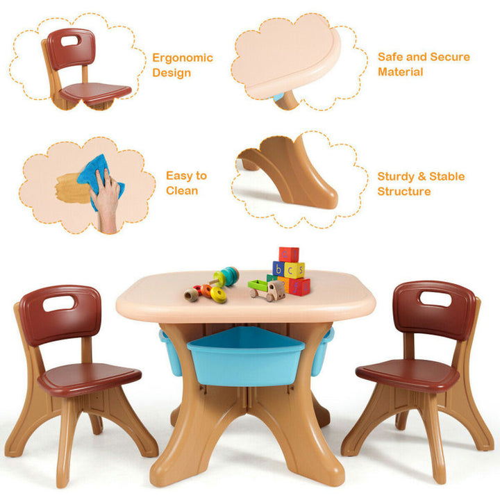 Hommoo Children Kids Activity Table and Chair Set Play Furniture W/Storage-Coffee Small Folding Table for Arts and Image 2