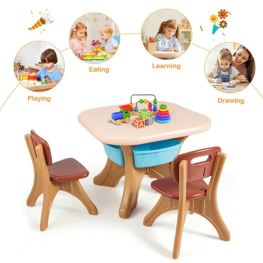 Hommoo Children Kids Activity Table and Chair Set Play Furniture W/Storage-Coffee Small Folding Table for Arts and Image 4