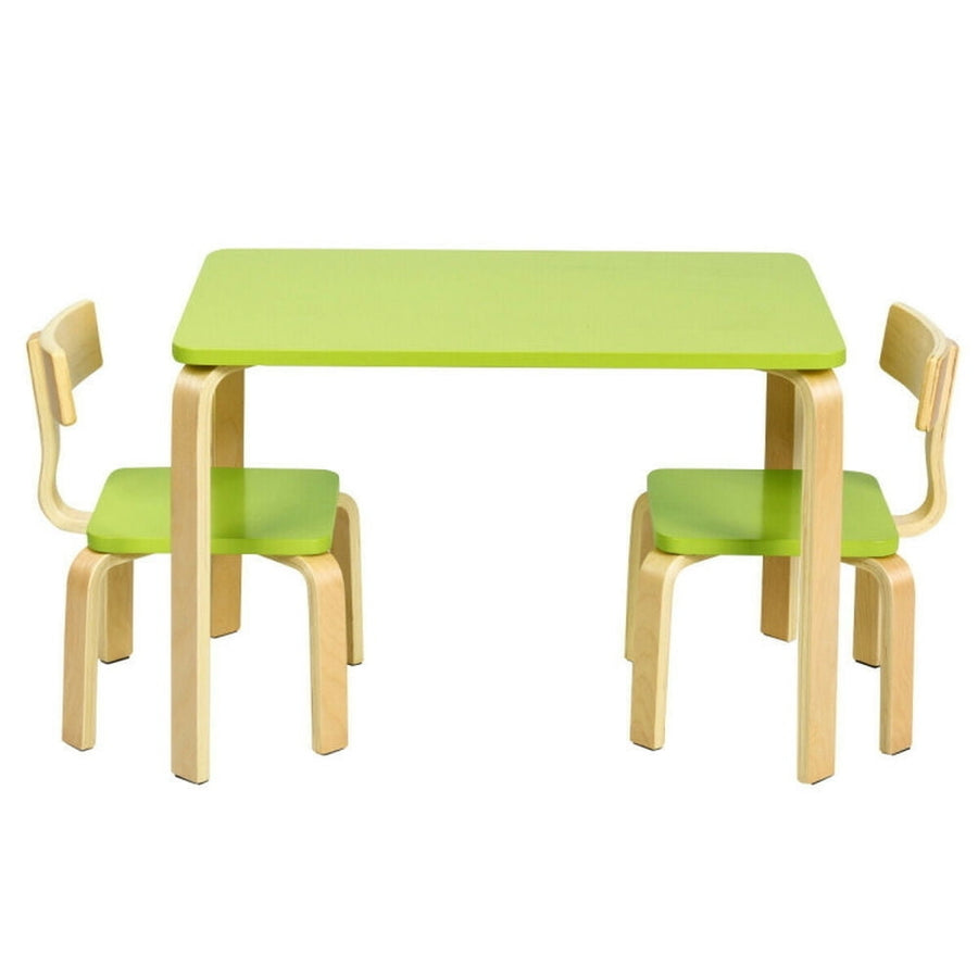 Hommoo 3 Piece Kids Wooden Activity Table and 2 Chairs Set-Green Small Folding Table for Arts and Crafts Snack Time Image 1