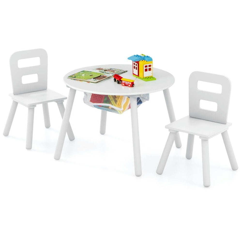 Hommoo Wood Activity Kids Table and Chair Set with Center Mesh Storage-White Small Folding Table for Arts and Crafts Image 1