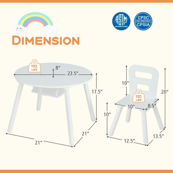 Hommoo Wood Activity Kids Table and Chair Set with Center Mesh Storage-White Small Folding Table for Arts and Crafts Image 4