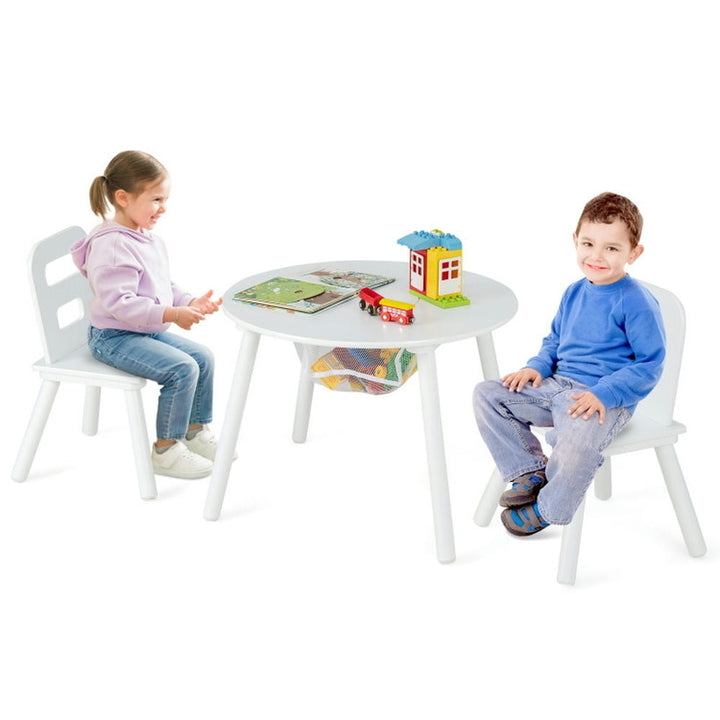 Hommoo Wood Activity Kids Table and Chair Set with Center Mesh Storage-White Small Folding Table for Arts and Crafts Image 4