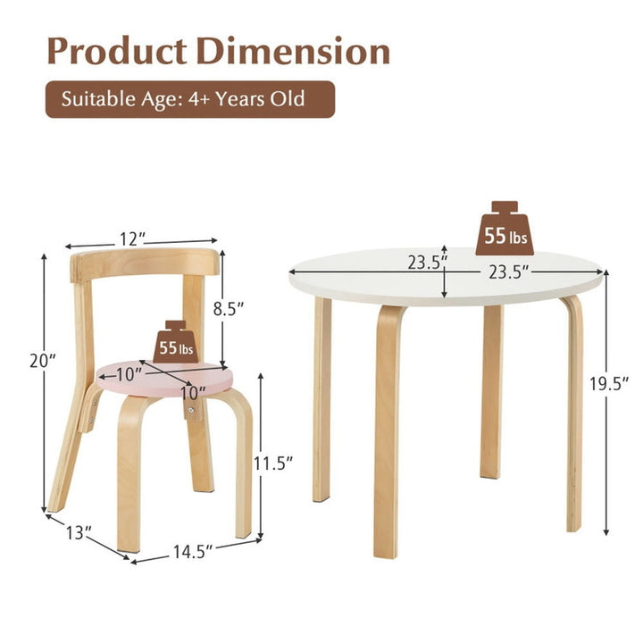 Hommoo 5-Piece Kids Wooden Curved Back Activity Table and Chair Set withToy Bricks Small Folding Table for Arts and Image 4