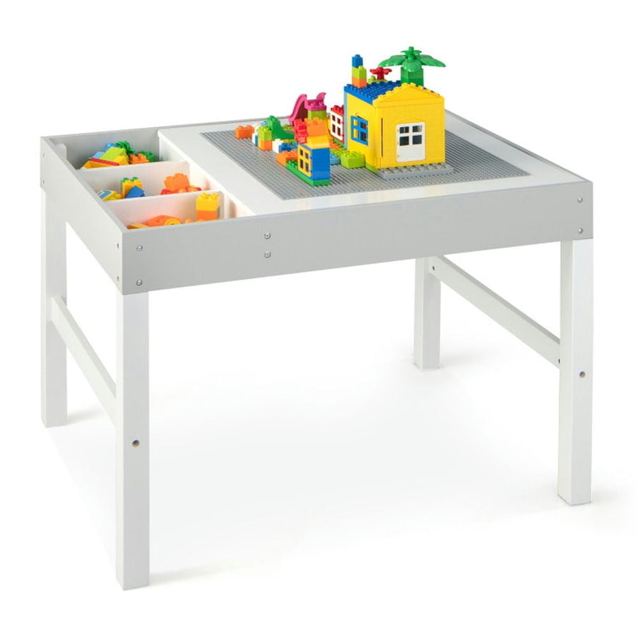 Hommoo 3 in 1 Wooden Kids Table with Storage and Double-Sided Tabletop-White Small Folding Table for Arts and Crafts Image 1