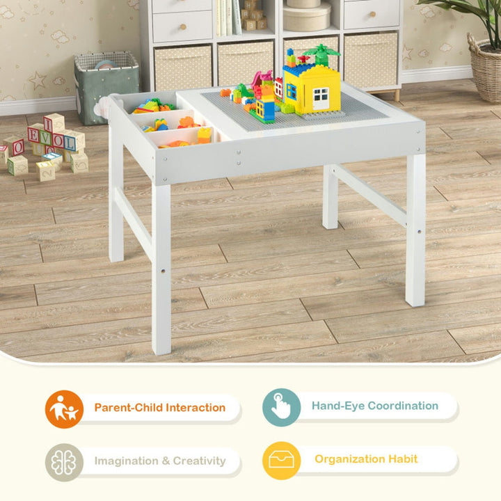 Hommoo 3 in 1 Wooden Kids Table with Storage and Double-Sided Tabletop-White Small Folding Table for Arts and Crafts Image 2