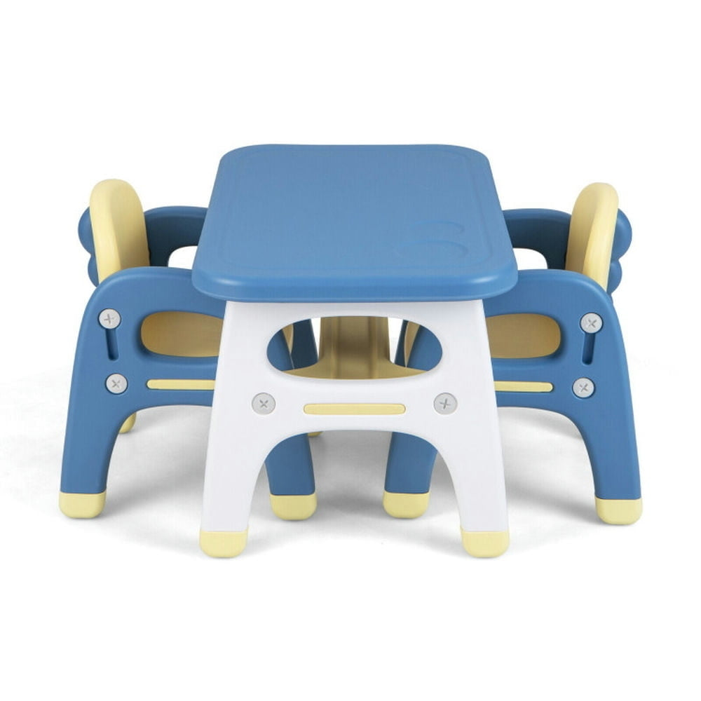 Hommoo Kids Table and 2 Chairs Set with Storage Shelf and Building Blocks-Blue Small Folding Table for Arts and Crafts Image 1