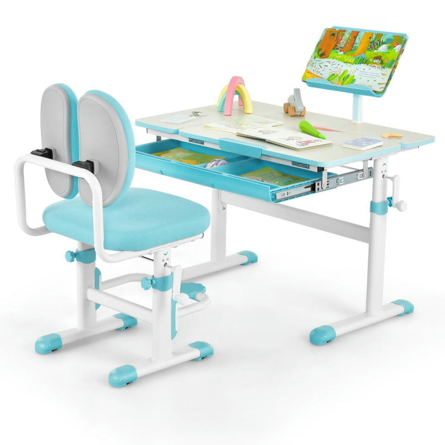 Hommoo Height-Adjustable Kids Study Desk and Chair Set-Blue Small Folding Table for Arts and Crafts Snack Time Image 1