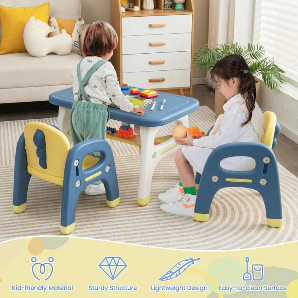 Hommoo Kids Table and 2 Chairs Set with Storage Shelf and Building Blocks-Blue Small Folding Table for Arts and Crafts Image 4