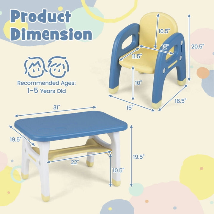 Hommoo Kids Table and 2 Chairs Set with Storage Shelf and Building Blocks-Blue Small Folding Table for Arts and Crafts Image 6