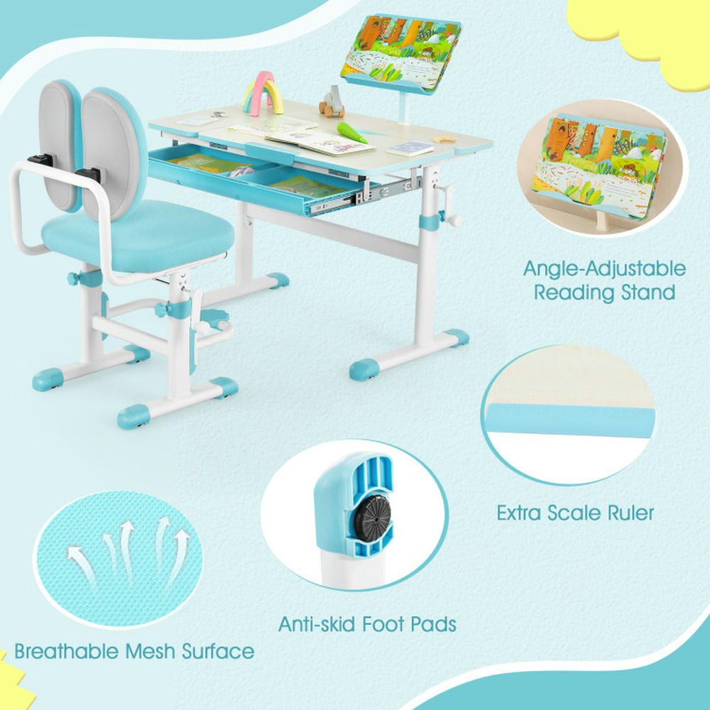 Hommoo Height-Adjustable Kids Study Desk and Chair Set-Blue Small Folding Table for Arts and Crafts Snack Time Image 2