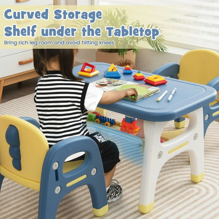 Hommoo Kids Table and 2 Chairs Set with Storage Shelf and Building Blocks-Blue Small Folding Table for Arts and Crafts Image 7