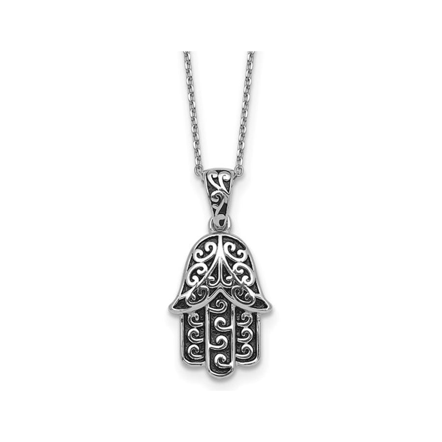 Sterling Silver Filigree Hamsa Pendant Necklace with Chain Image 1