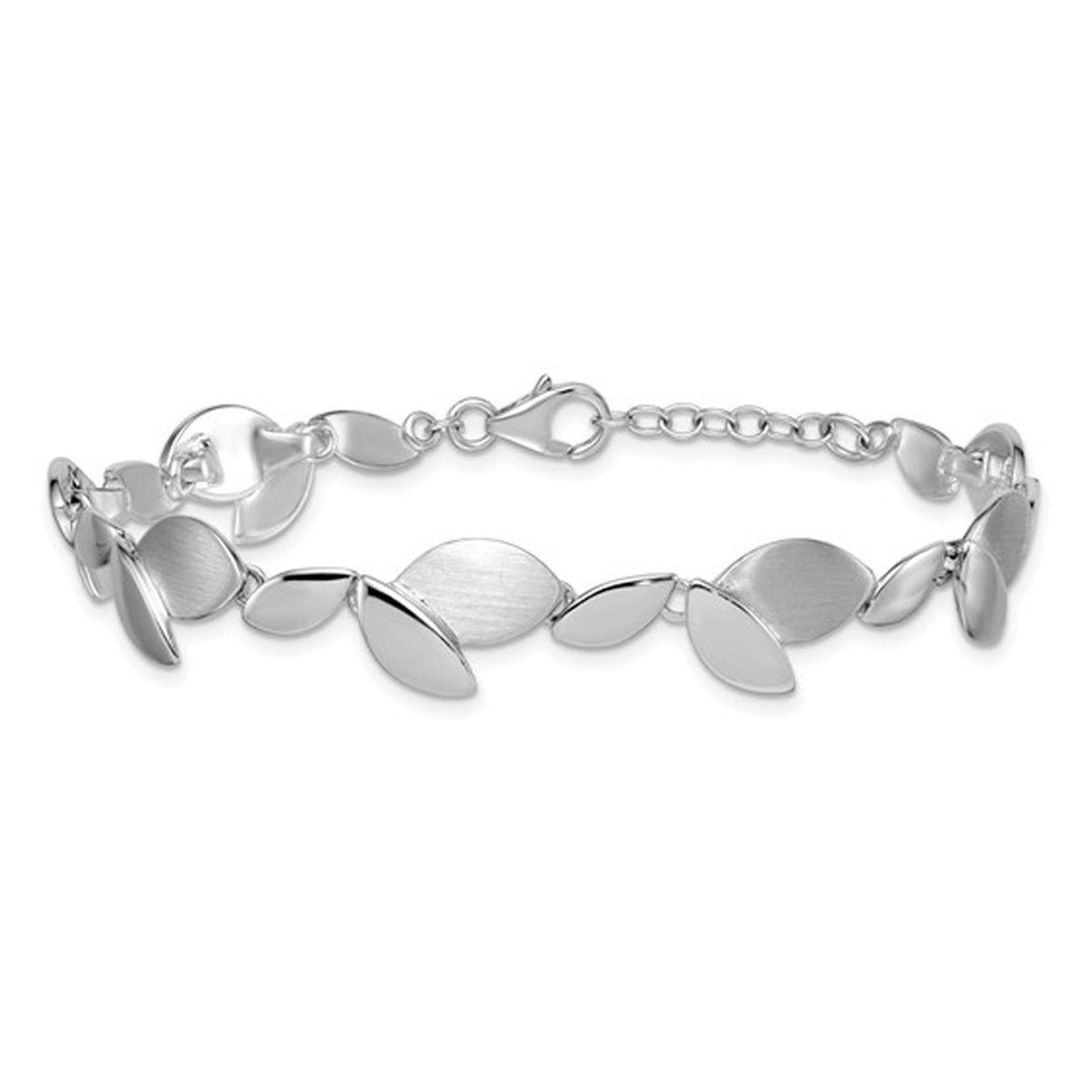 Sterling Silver Polished Brushed Leaf Bracelet 7.5 Inches Image 1