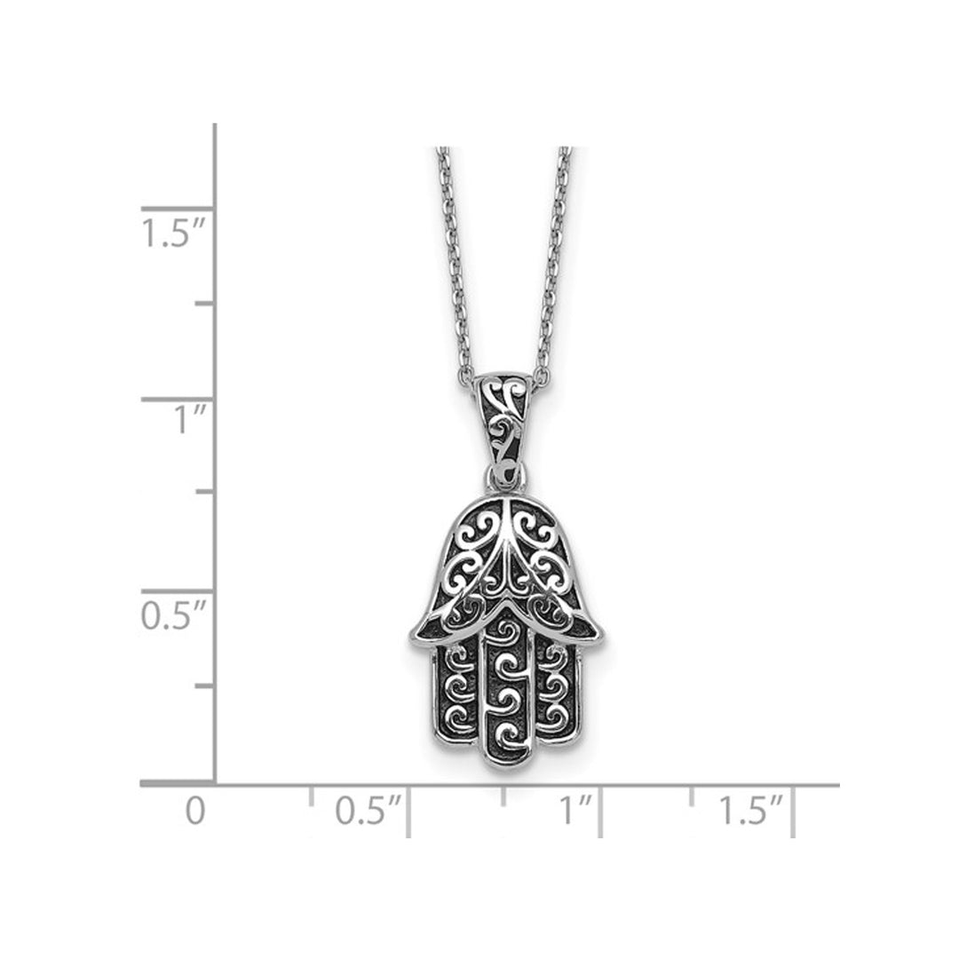 Sterling Silver Filigree Hamsa Pendant Necklace with Chain Image 2